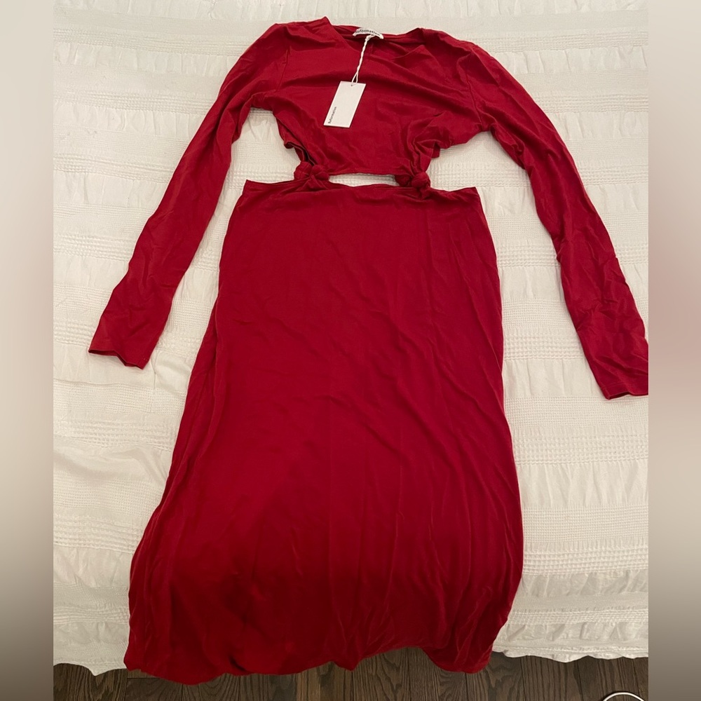 Reformation Red MIDI Dress with Cutouts